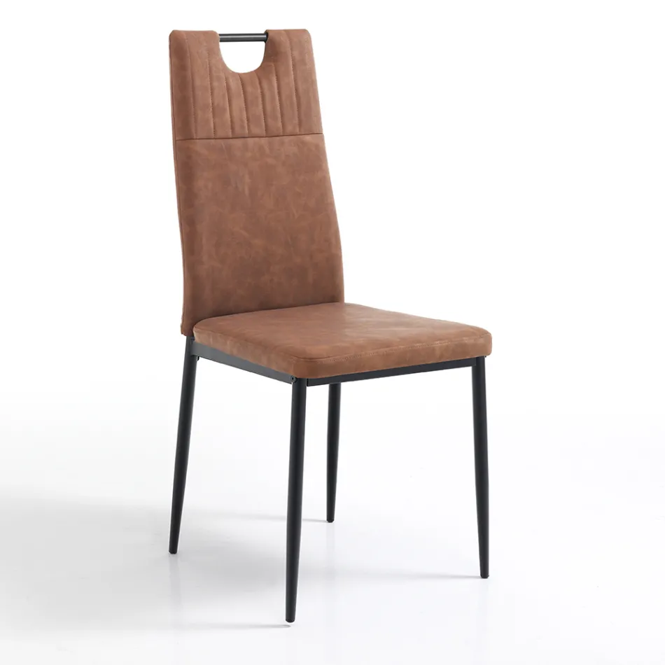 Spisestuestol i gammelt syntetisk læder 4 stykker - Cassandra Viadurini