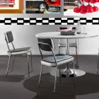 50'er stil stol i graffiti imiteret læder og Unica hvid kant Viadurini