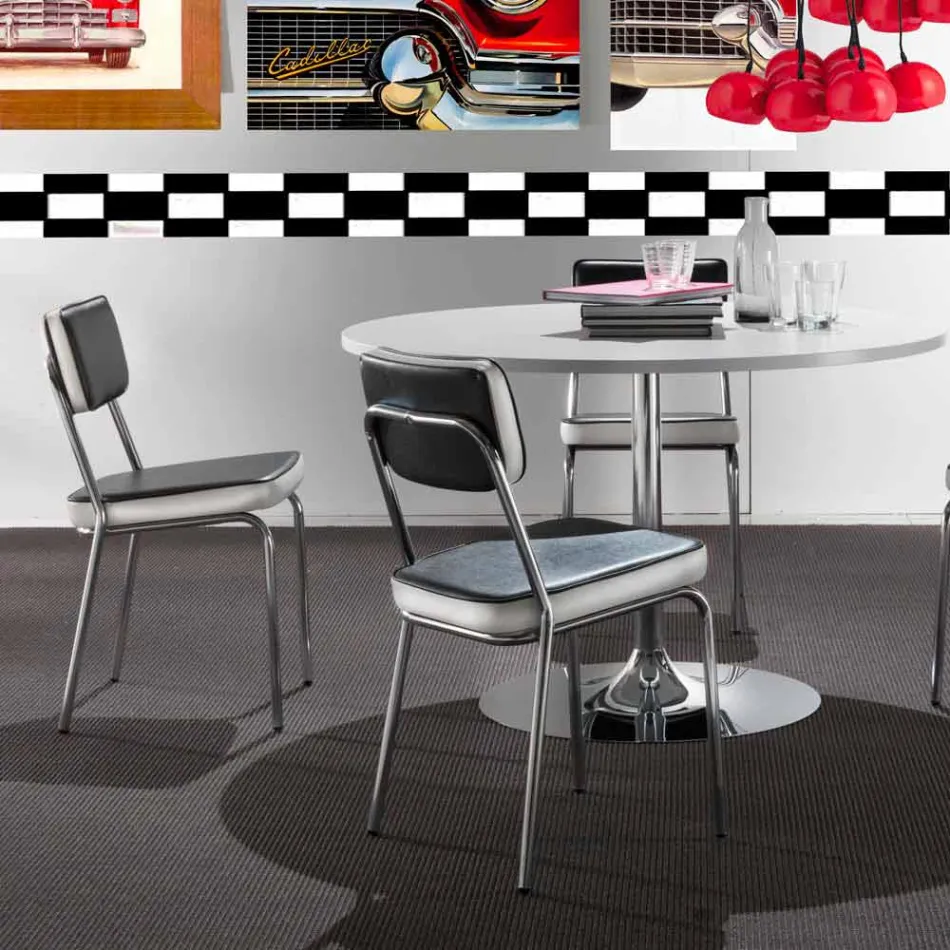 50'er stil stol i graffiti imiteret læder og Unica hvid kant Viadurini