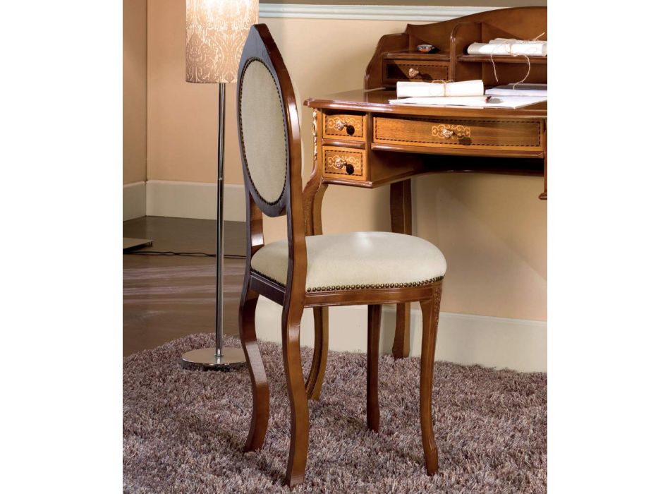 Klassisk stil stol i polstret valnøddetræ lavet i Italien - elegant Viadurini