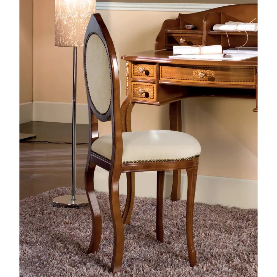 Klassisk stil stol i polstret valnøddetræ lavet i Italien - elegant Viadurini