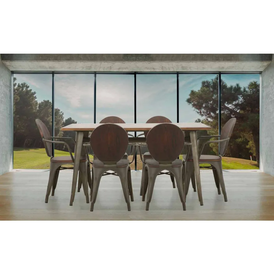 Industriel stil stol i moderne design i jern og træ, 2 stykker - Delia Viadurini