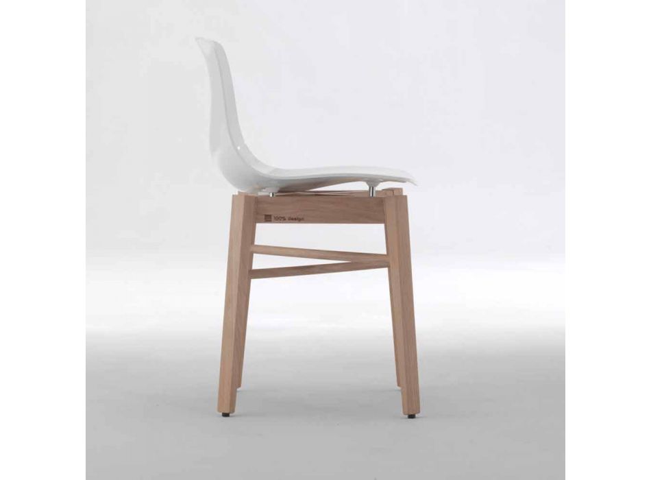 Moderne design 2 stykker stole af eg og hvid plast - Langoustine Viadurini