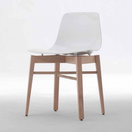 Moderne design 2 stykker stole af eg og hvid plast - Langoustine Viadurini