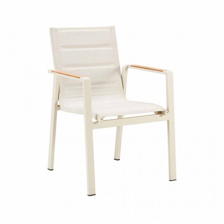 Stabelbare udendørs spisestole i aluminium og 4-delt armlæn - Bilel Viadurini