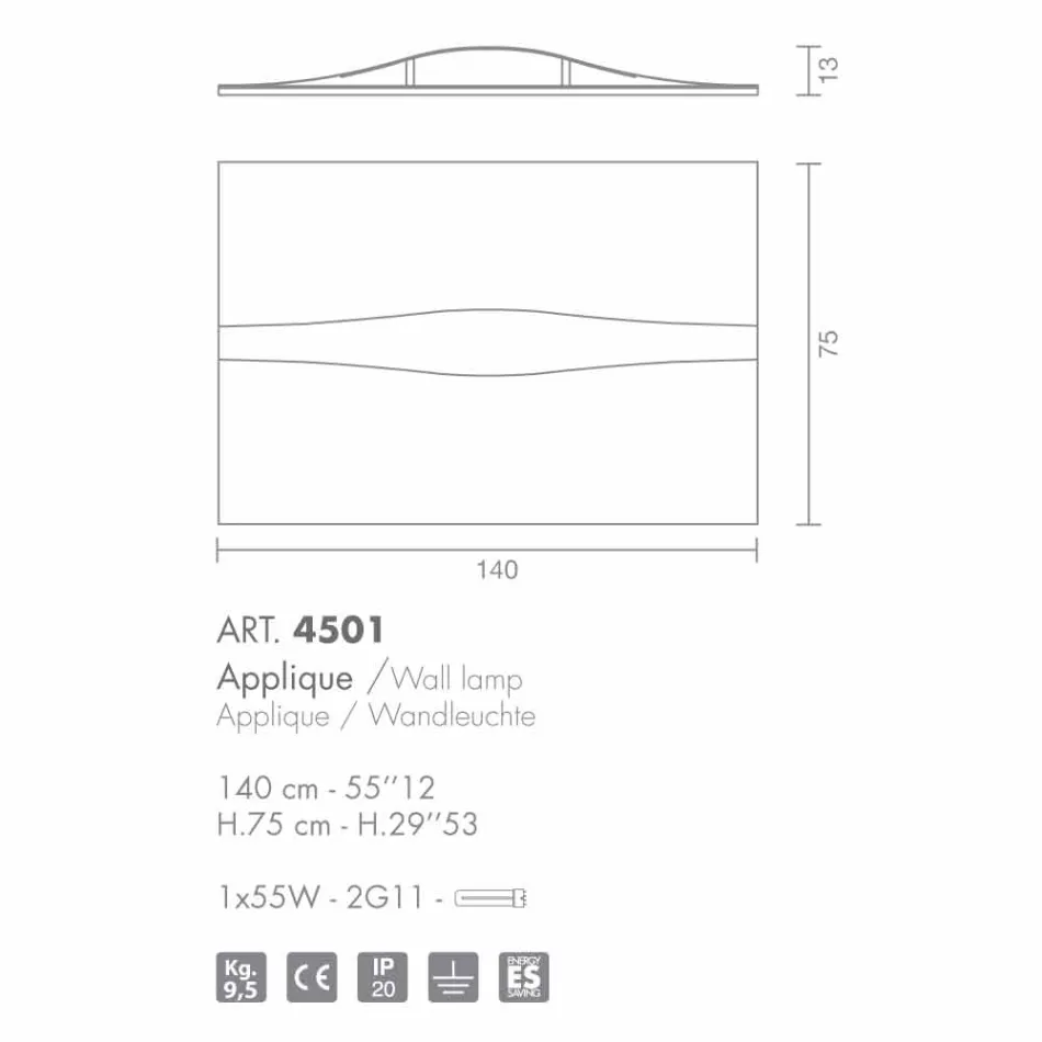 Selene Kunst &amp; Light Sconce med teksturerede paneler 140xH75 cm Viadurini