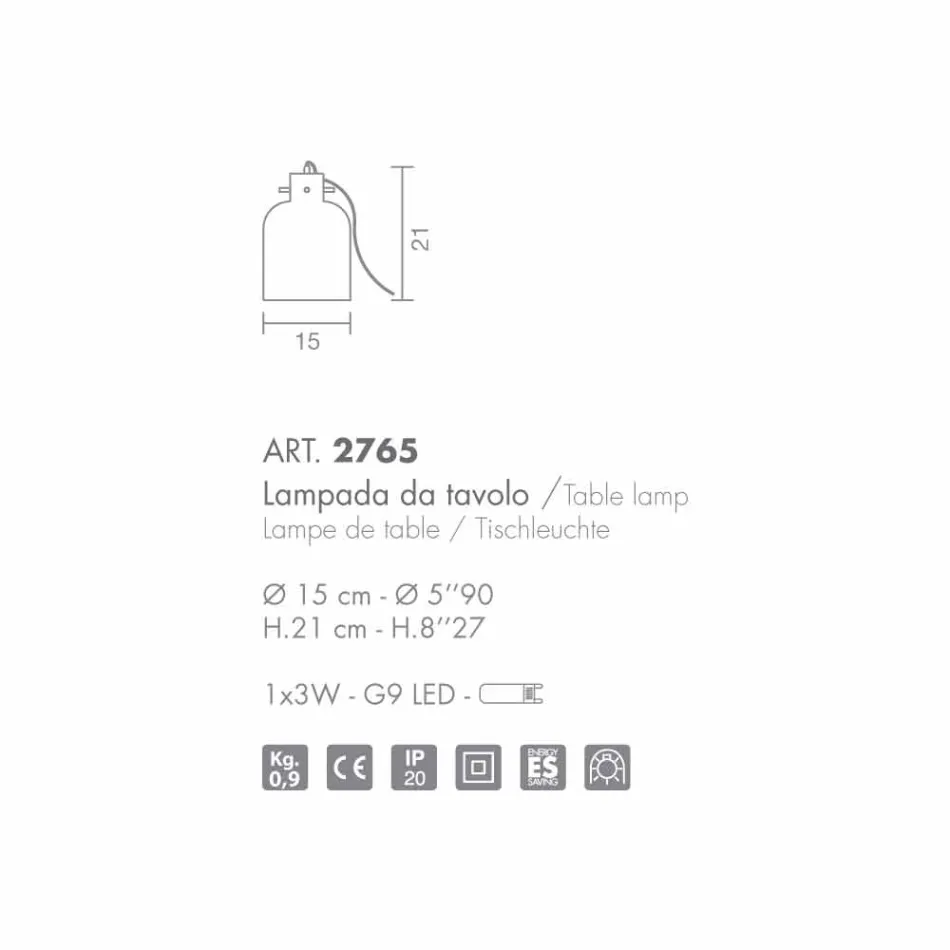 Selene Bossa Nova bordlampe Ø15 H 21cm i rav blæst glas Viadurini