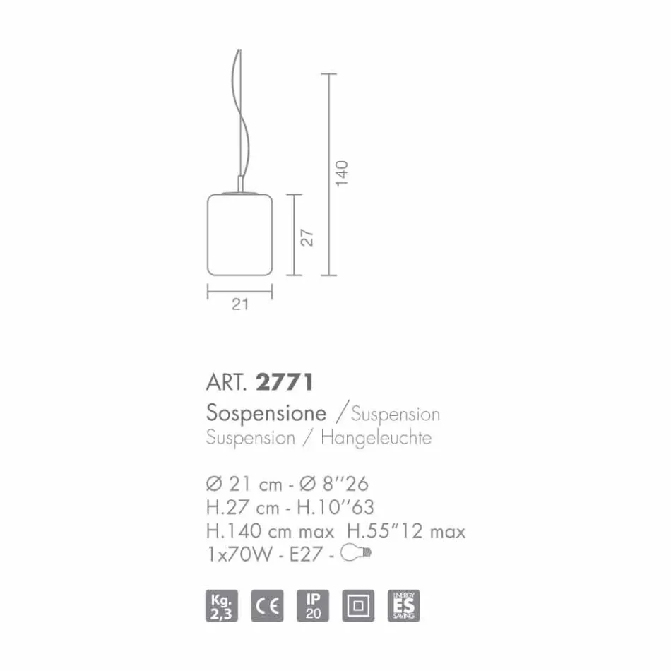 Selene Domino pendel blæst o21 H 27/140 cm glas Viadurini
