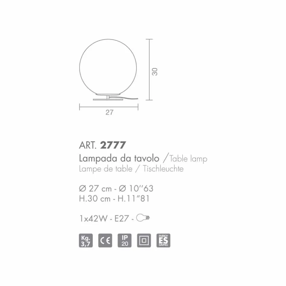 Selene Domino fra hvid bordlampe i blæst glas O27 H 30cm Viadurini