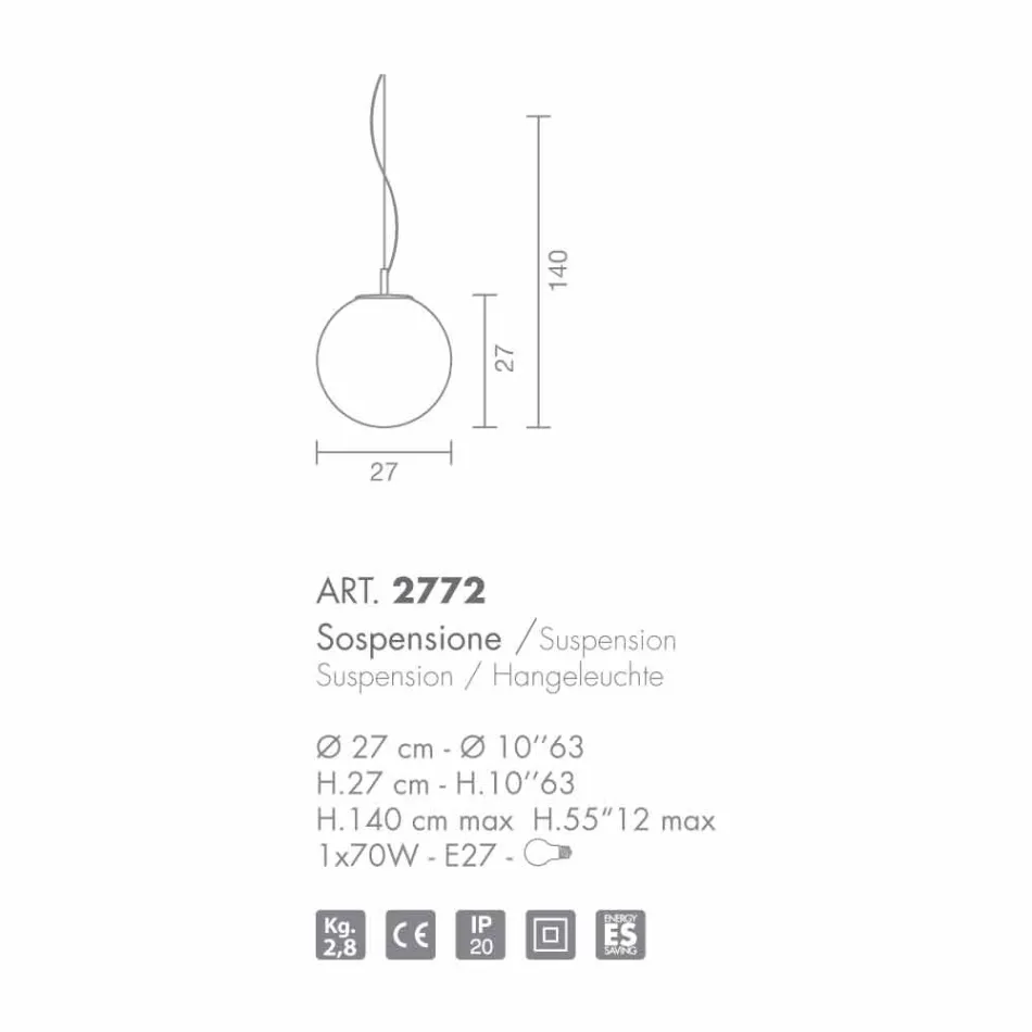Selene Domino lysekrone blæst glas håndlavet O27 H 27 / 140cm Viadurini