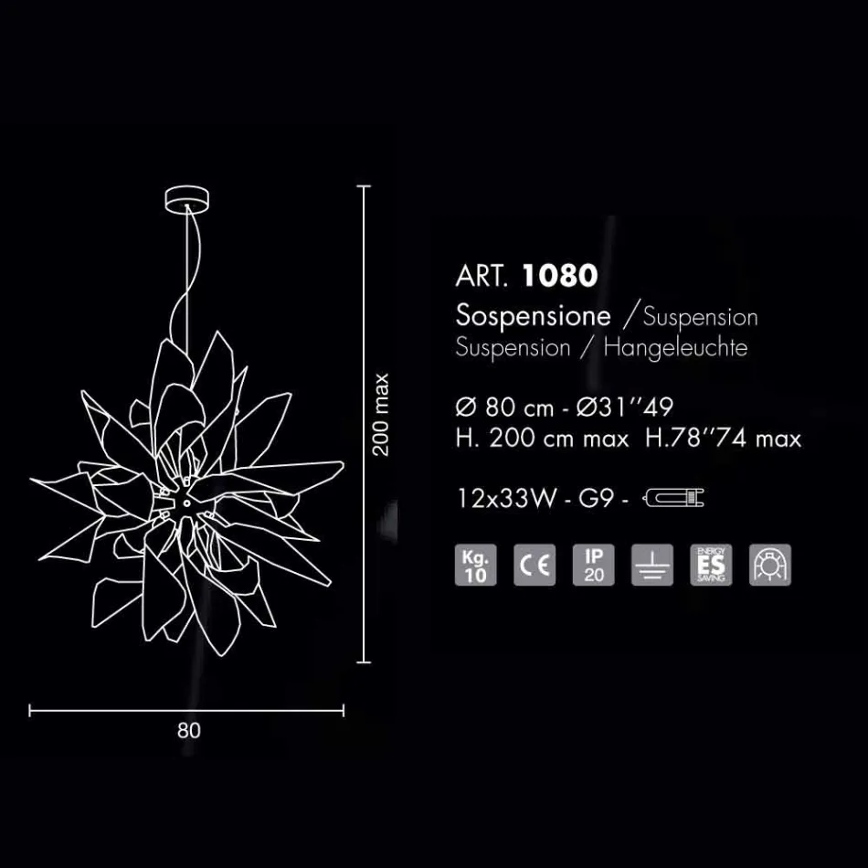 Selene Ginger lampda til metal suspension lavet i Italien Ø80 H200cm Viadurini