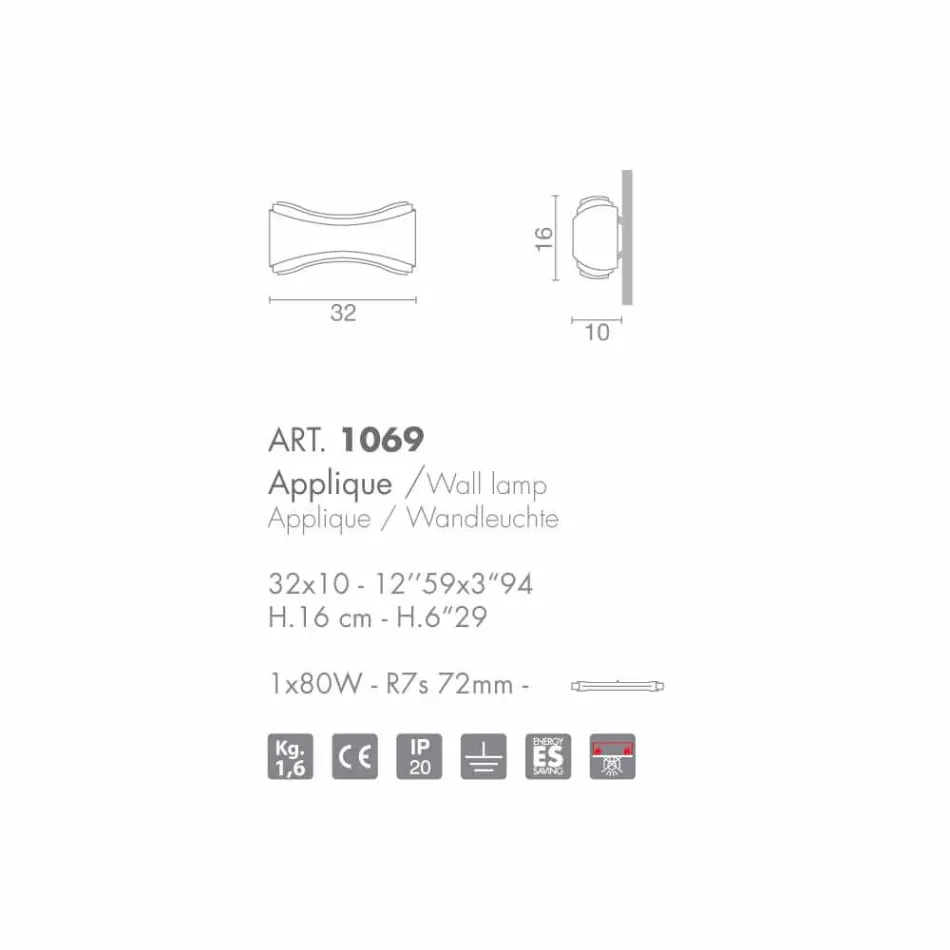 Selene Ionica Applique 32x10 H16cm stål og glas fremstillet i Italien Viadurini