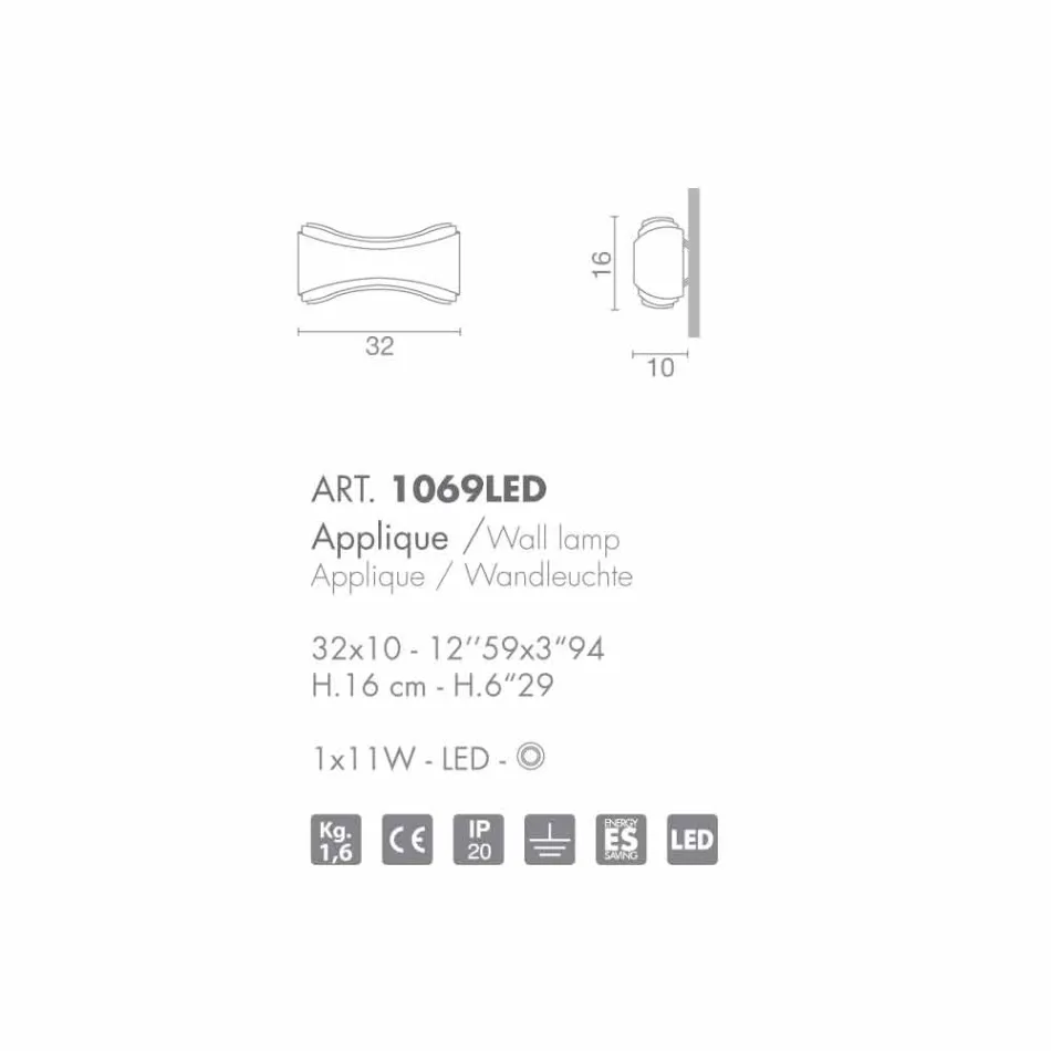 Selene Ionica Applique 32x10 H16cm stål og glas fremstillet i Italien Viadurini