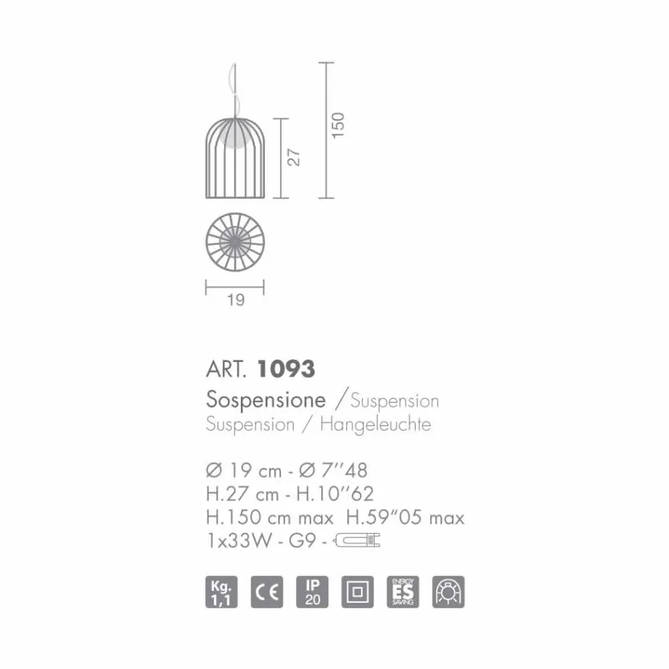 Selene Kluvì pendel blæst glas Ø19 H 27 / 150cm Viadurini