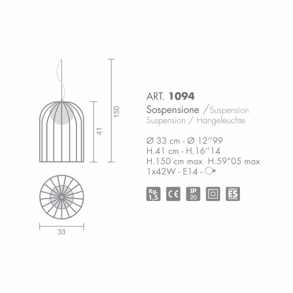 Selene Kluvì pendel blæst Ø33 H 41/150 cm glas Viadurini