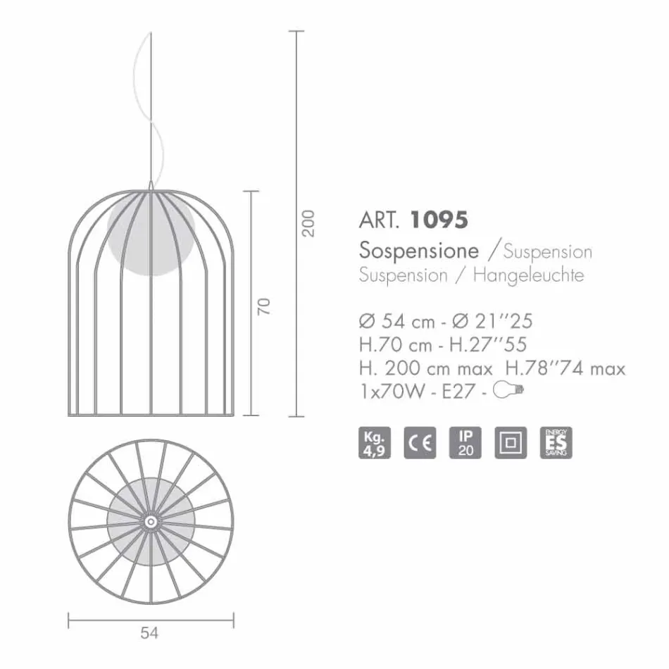 Selene Kluvì pendel blæst glas Ø54 H 70 / 200cm Viadurini