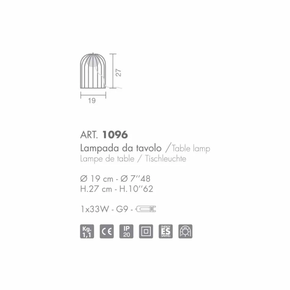 Selene Kluvì lumetto blæst glas og metal Ø19 H 27cm Viadurini