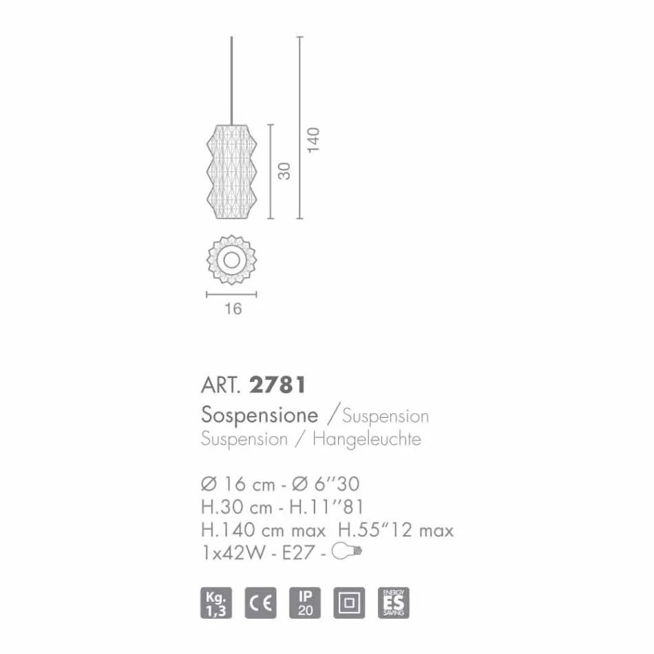 Selene Origami pendel blæst glas Ø16 H 30 / 140cm Viadurini