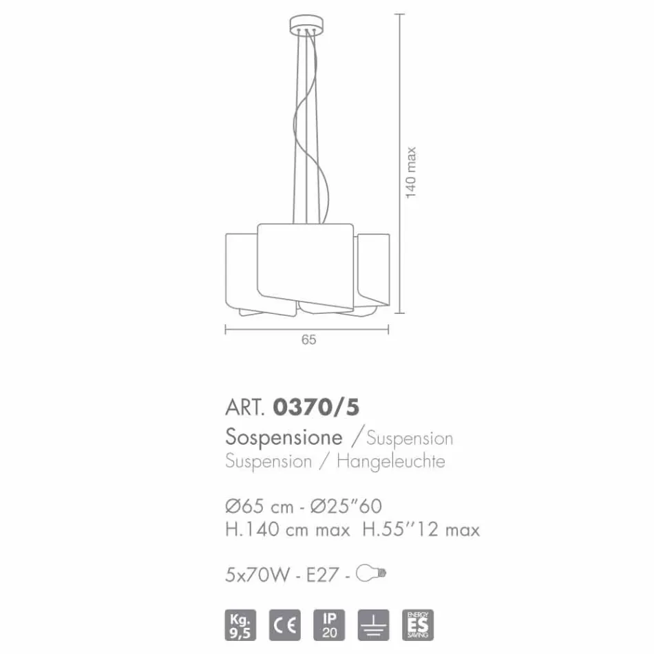 Selene Papiro hvid krystal pendel Ø65 x H 140 cm Viadurini