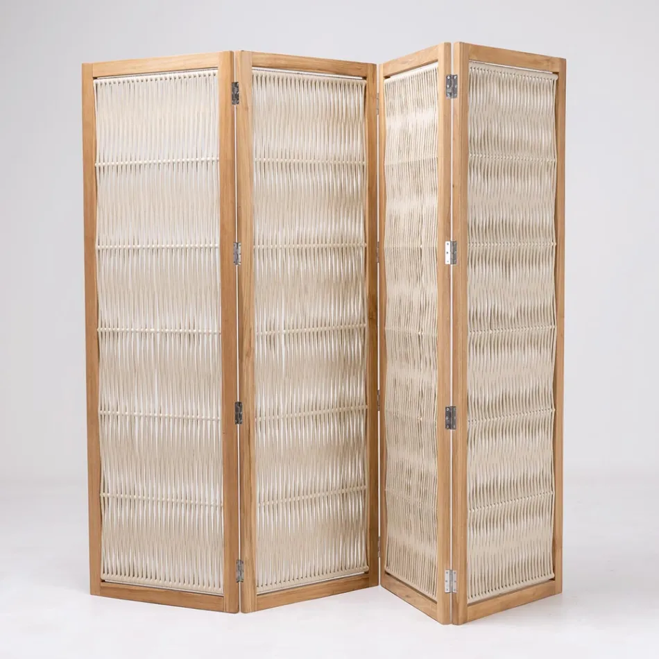 Udendørs skillevæg i teak, aluminium og rebvævning - Vision Viadurini