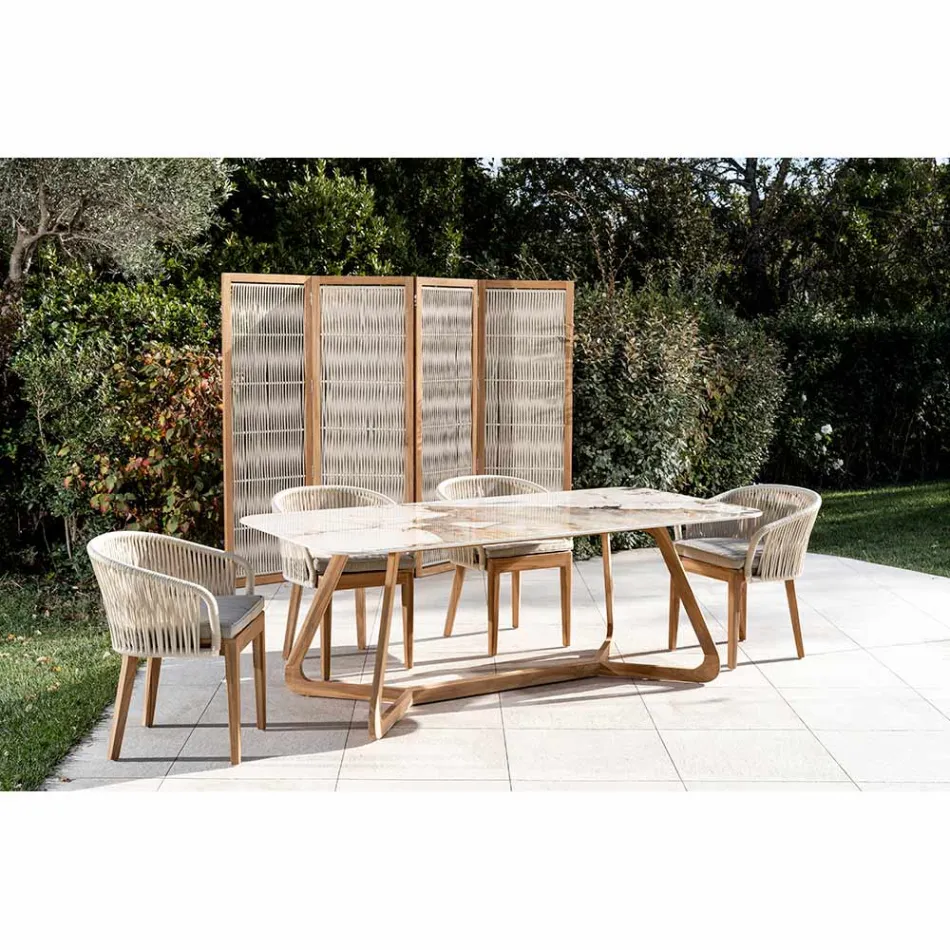 Udendørs skillevæg i teak, aluminium og rebvævning - Vision Viadurini