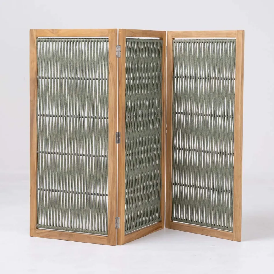 Udendørs skillevæg i teak, aluminium og rebvævning - Vision Viadurini