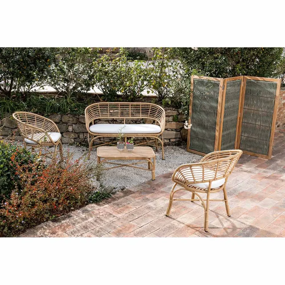 Udendørs skillevæg i teak, aluminium og rebvævning - Vision Viadurini