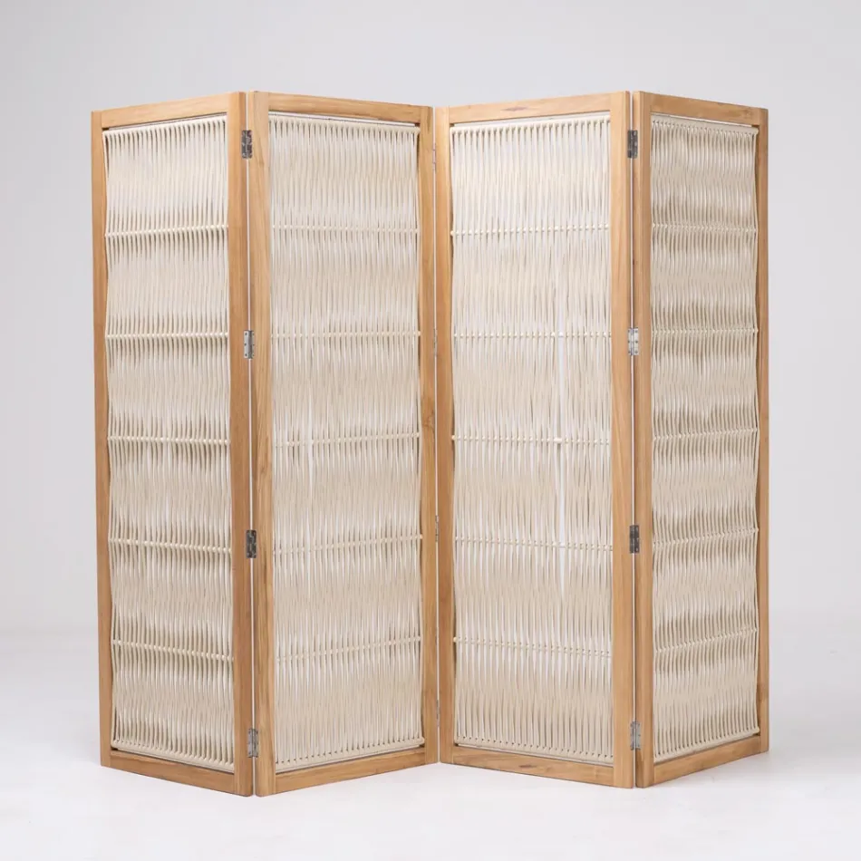 Udendørs skillevæg i teak, aluminium og rebvævning - Vision Viadurini