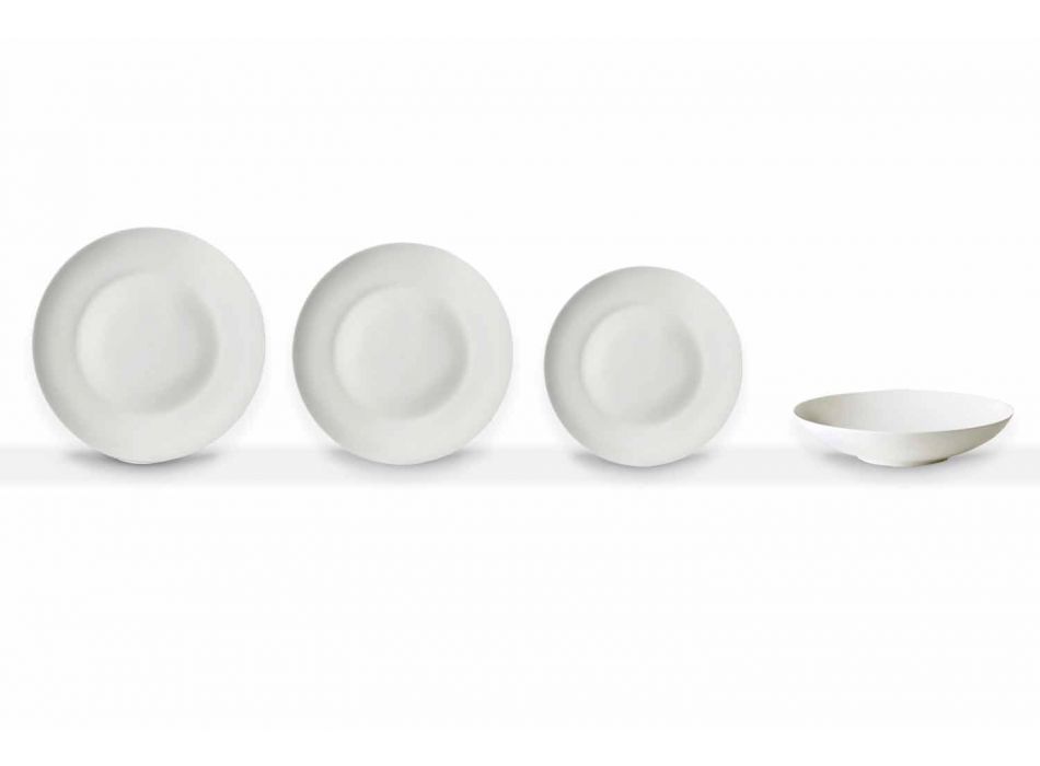 Sæt med 24 hvide porcelænsmiddagsplader af klassisk design - Romilda Viadurini