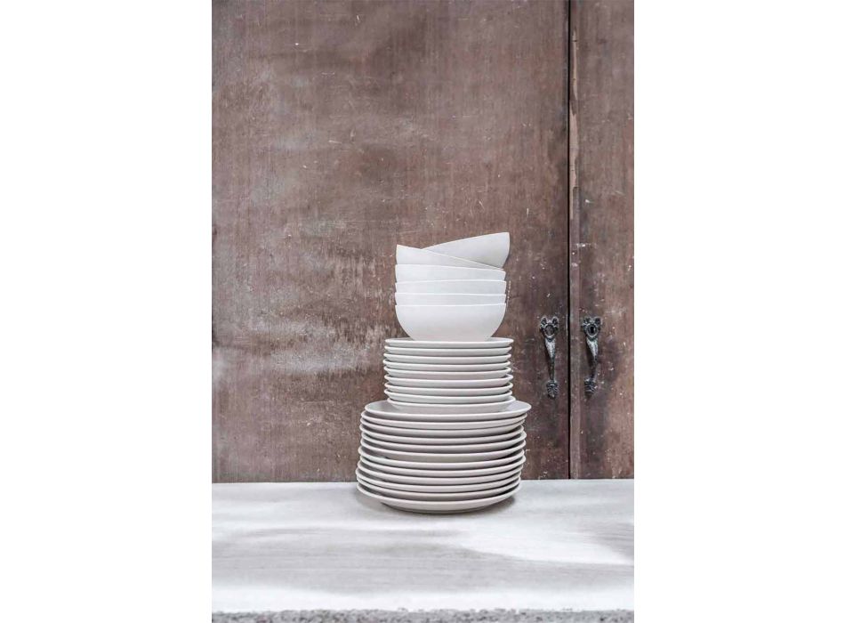 Sæt med 24 design middagsplader i bølget hvidt porcelæn - Armanda Viadurini