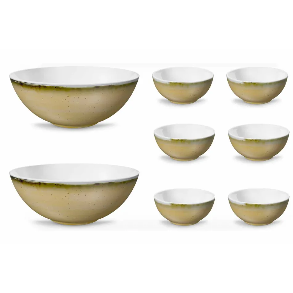 Service 6 isskåle og 2 skåle i farvet porcelæn - Rurolo Viadurini