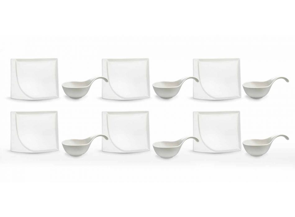 Aperitif Service 12 Stykker Moderne hvide porcelæns designplader - Nalah Viadurini