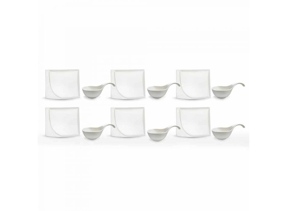 Aperitif Service 12 Stykker Moderne hvide porcelæns designplader - Nalah