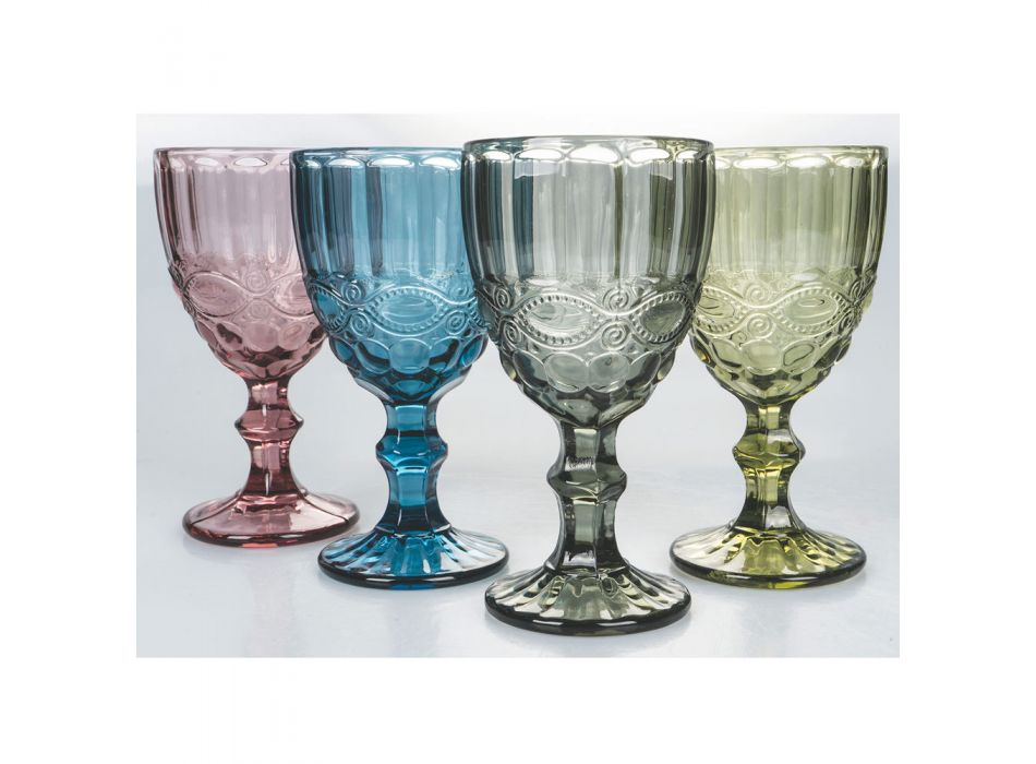 Bægerglas Service i farvet og dekoreret glas 12 dele - Garbo Viadurini