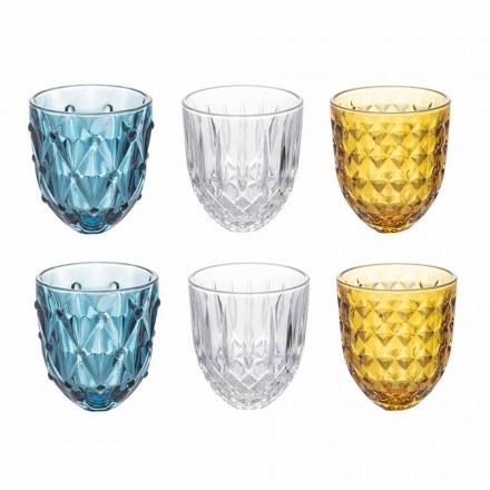 Vandbrilleservice i farvet glas og reliefdekoration 12 stykker - vrede Viadurini