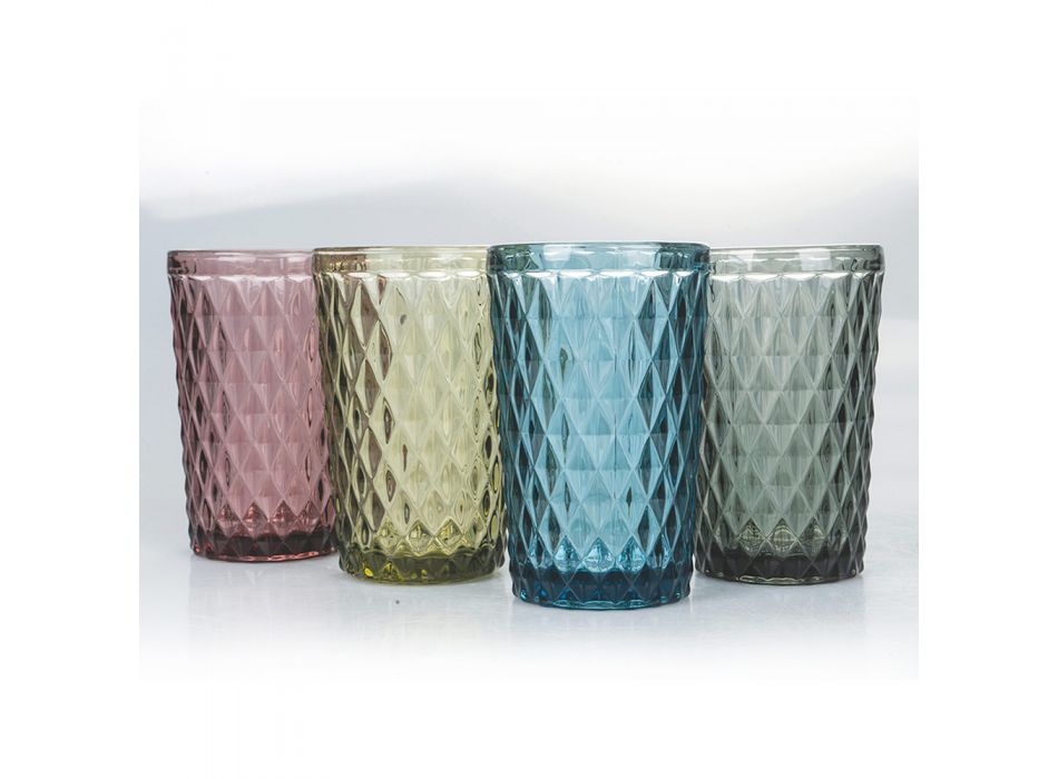 Farveret og udskåret glas drinkware sæt 12 dele - Brillo Viadurini