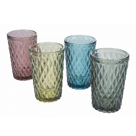Farveret og udskåret glas drinkware sæt 12 dele - Brillo Viadurini