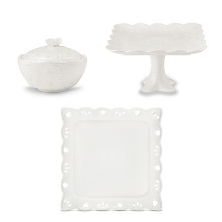 Buffet eller aperitifservice i dekoreret hvidt porcelæn 3 stykker - Rafiki Viadurini