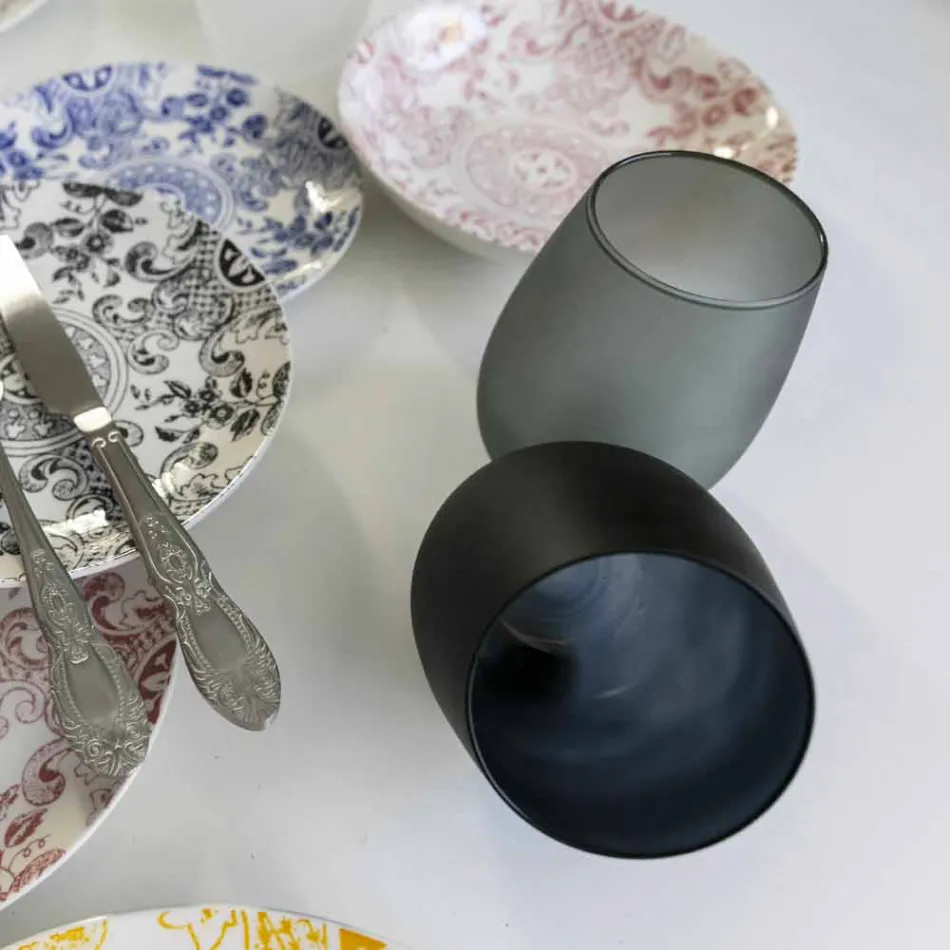 Rød eller hvidvinsbægersæt i farvet glas, 12 stykker - kant Viadurini