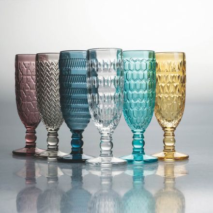 Fløjtepokalsæt i farvet glas og forskellige dekorationer 12 stykker - Bland Viadurini
