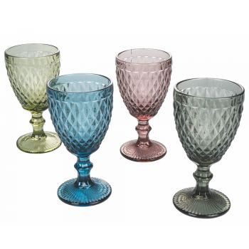 Bægersæt i farvet og udskåret glas med dekorationer 12 stykker - Brillo