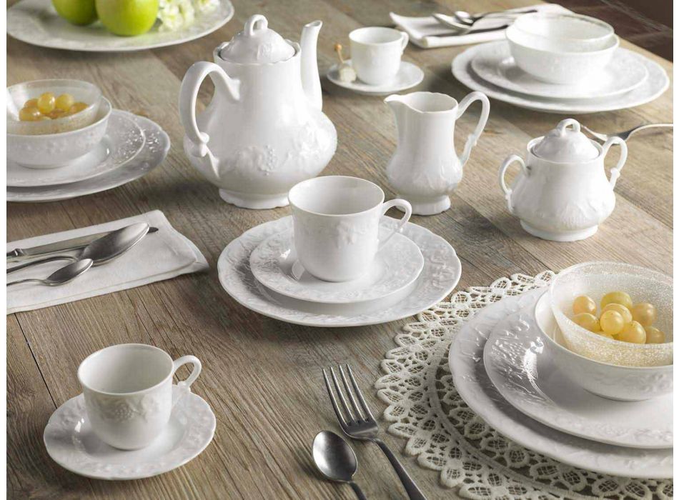 Komplet morgenmadsservice 22 stykker i hvidt porcelæn - Gimignano Viadurini