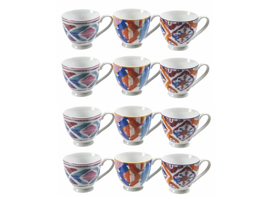 Komplet Service Kaffekopper i Dekoreret Porcelæn 12 Stykker - Anfa Viadurini