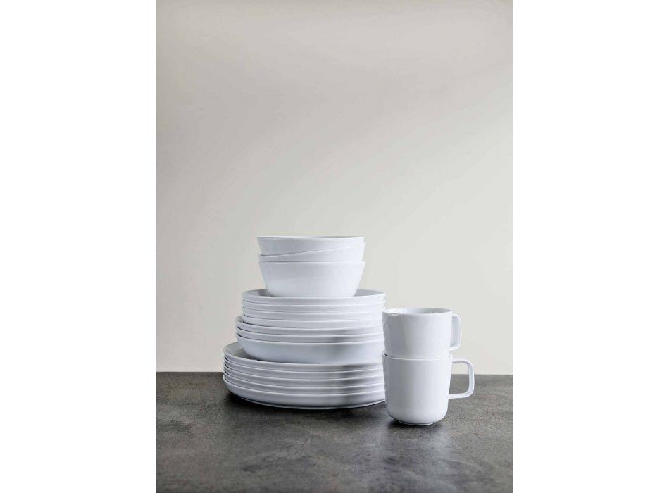 Moderne design hvide porcelænskopper og skål sæt 7 stykker - Arctic Viadurini