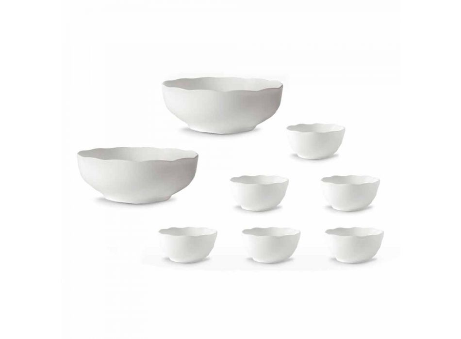 Hvide porcelæns serveringsbægere og skåle sæt 8 stykker - Armanda Viadurini