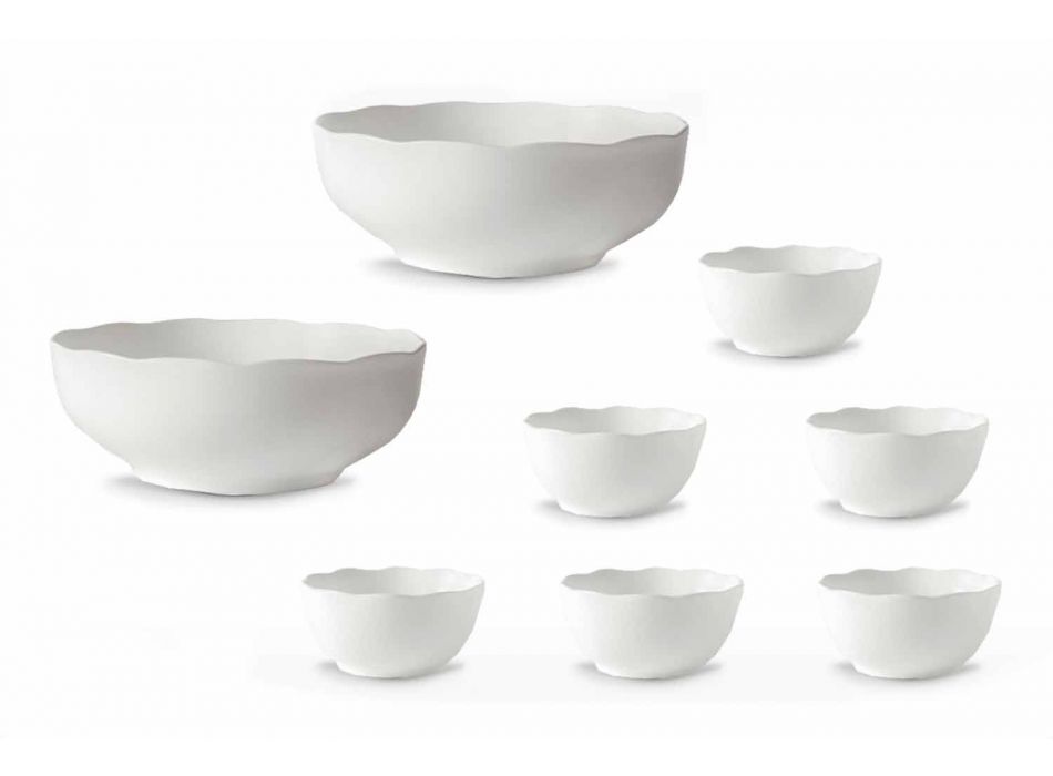 Hvide porcelæns serveringskopper og skåle sæt 8 stykker - Armanda Viadurini