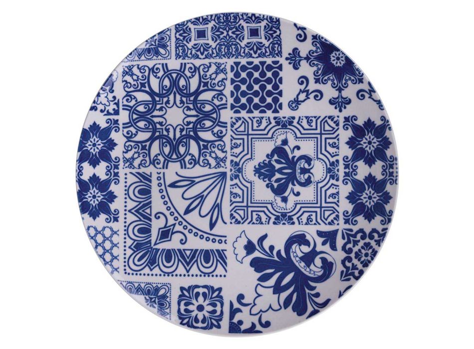 Service af 18 hvide og blå farvede porcelænstallerkener - Wieder Viadurini