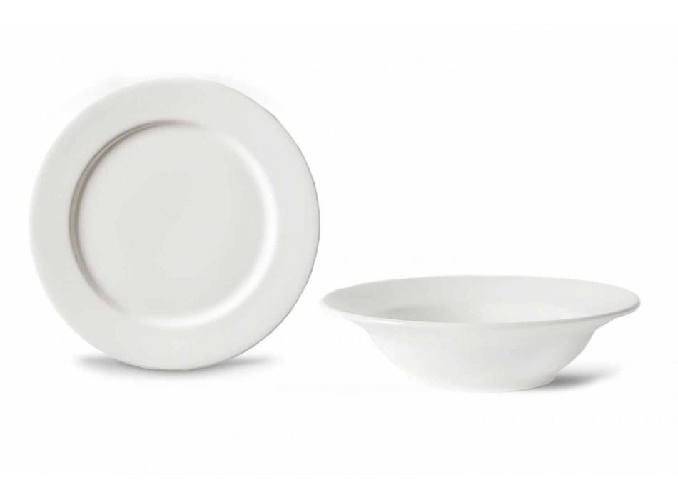 Dessert service 6 skåle og 6 design underkopper i hvid porcelæn - Samantha Viadurini