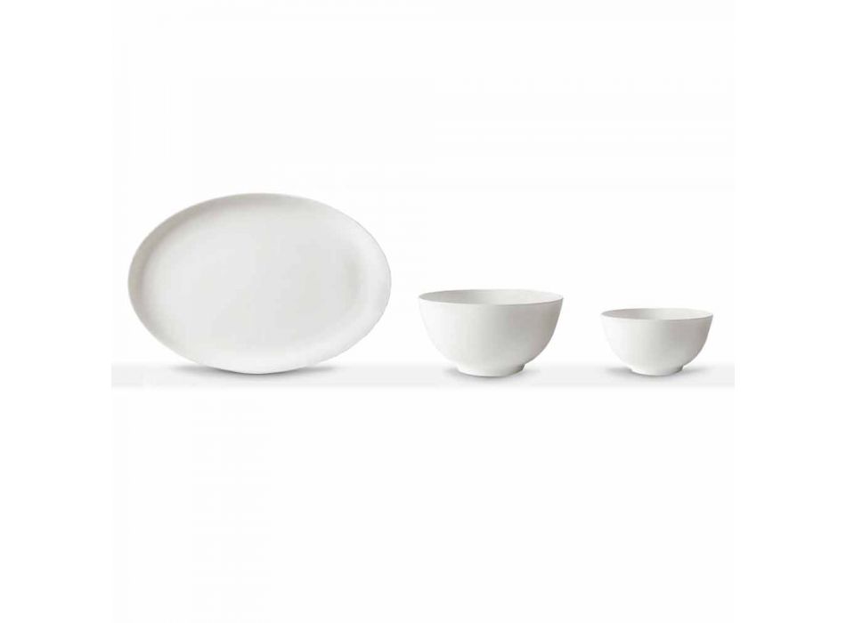 Hvid porcelæns serveringssæt Oval plade og skål 10 stykker - Romilda Viadurini
