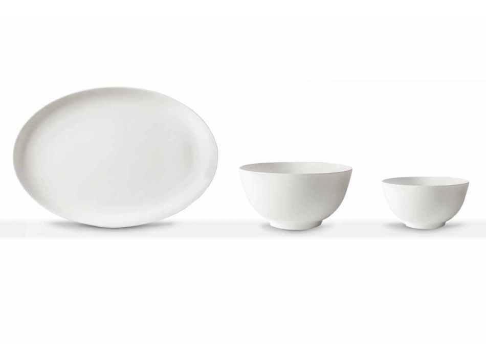 Hvid porcelæn serveringssæt Oval plade og skål 10 stykker - Romilda Viadurini